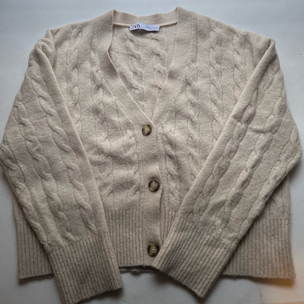 Zara Beige Cable Knit Cardigan